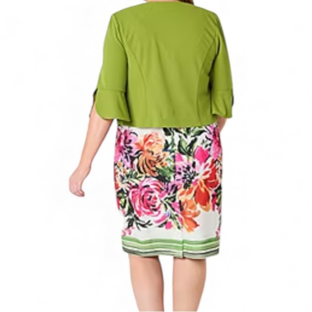 White Floral Print Dress with Green Jacket - Picture 2 of 9